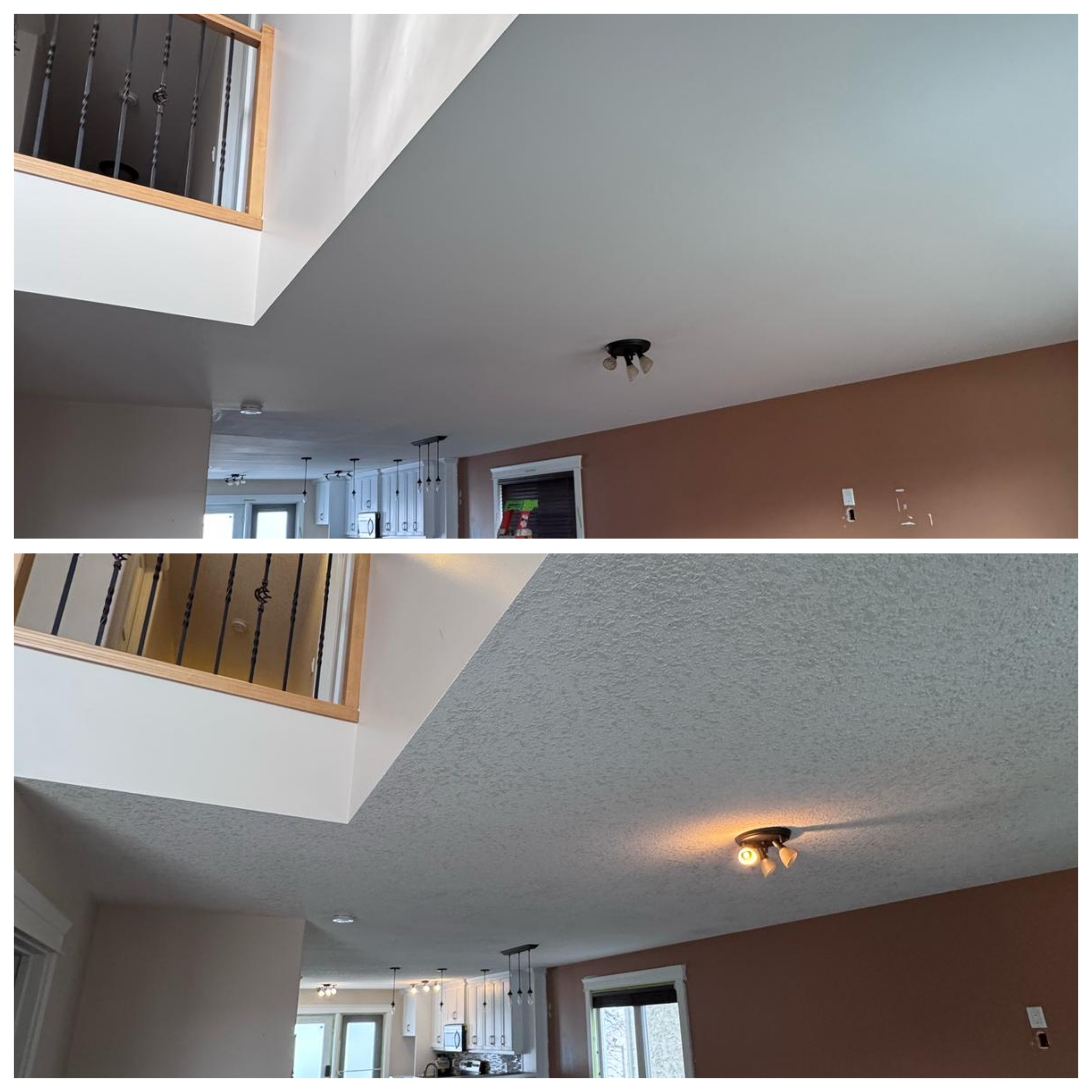 Ceiling texture before and after Edmonton — DM Contracting